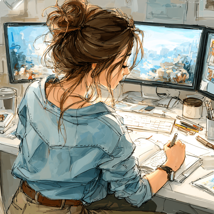Illustration of a graphic designer at work